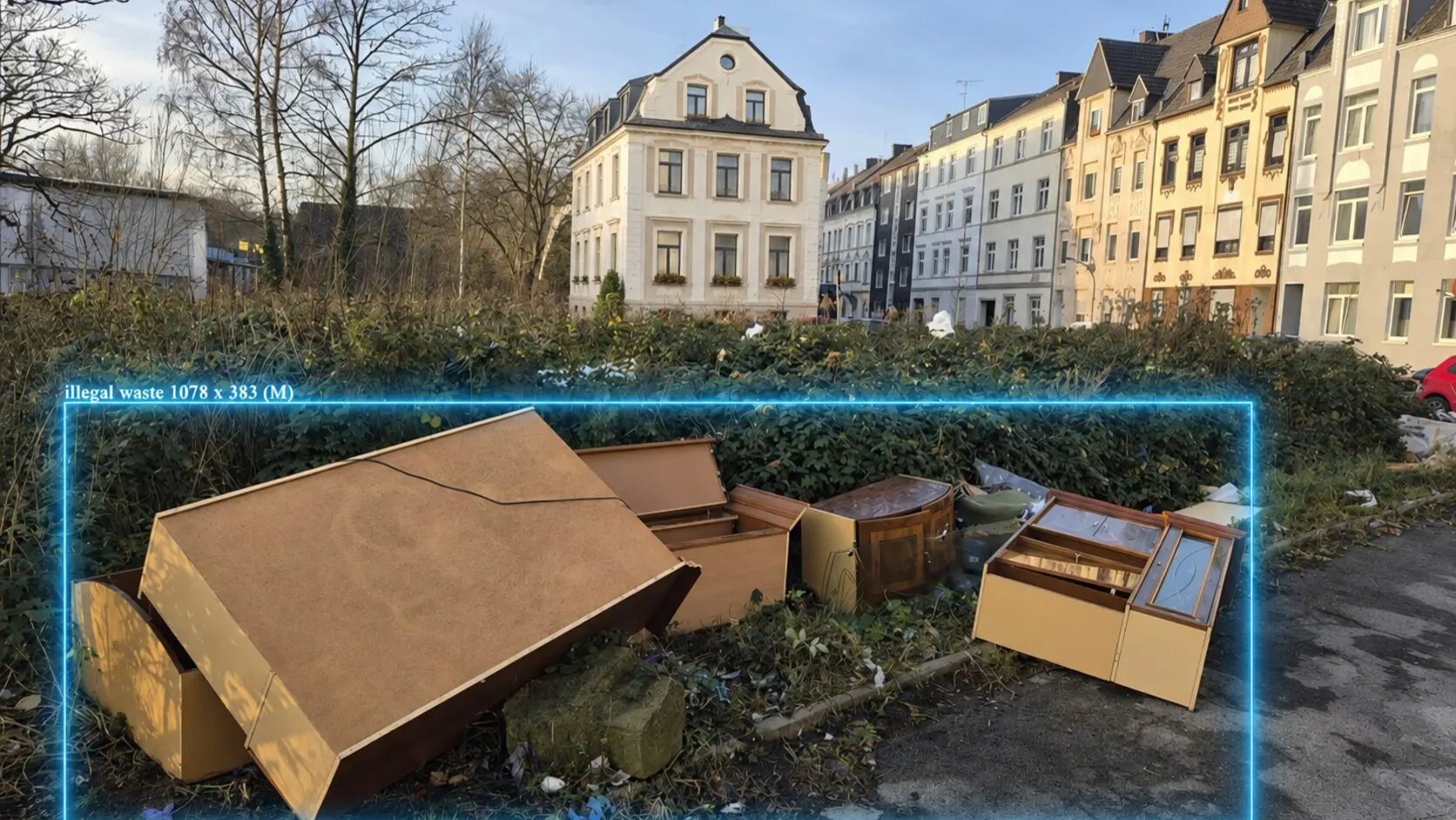 Markierte illegale Ablagerung am Straßenrand