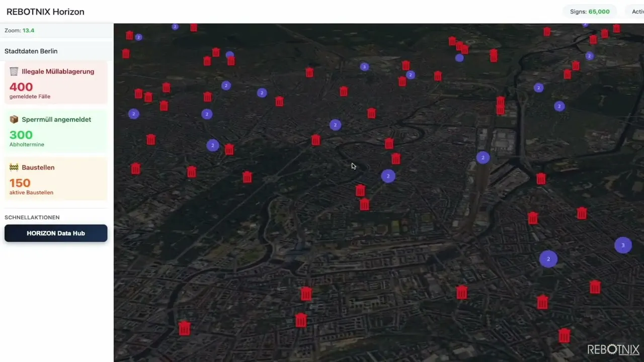 HORIZON-Plattform mit Ereignissen auf einer Stadtkarte